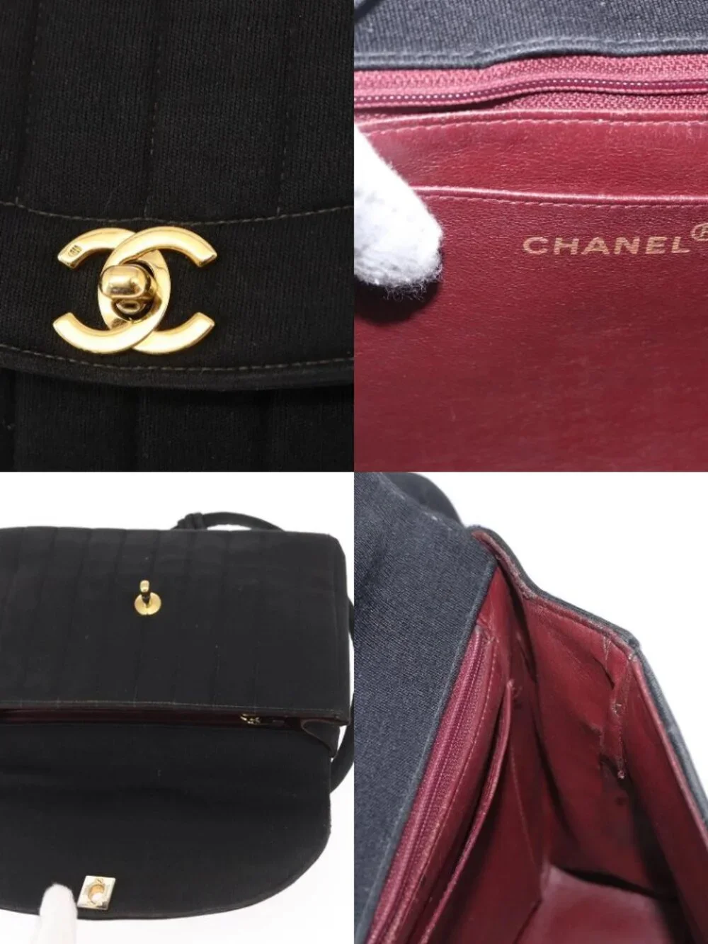 CHANEL Mademoiselle Shoulder Bag Cotton Black Gold CC Auth bs31506